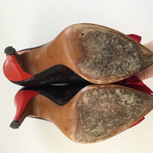 Moschino cheap and chic designer cheapandchic black patent red heel bow 6 as is - Picture 4 of 16